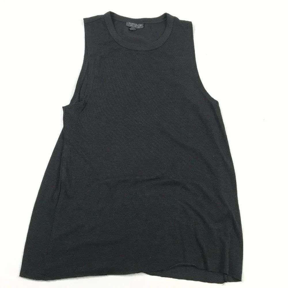 Topshop Womens Soft Knit Tank Top Black Sleeveless Scoop Neck Stretch Size 2